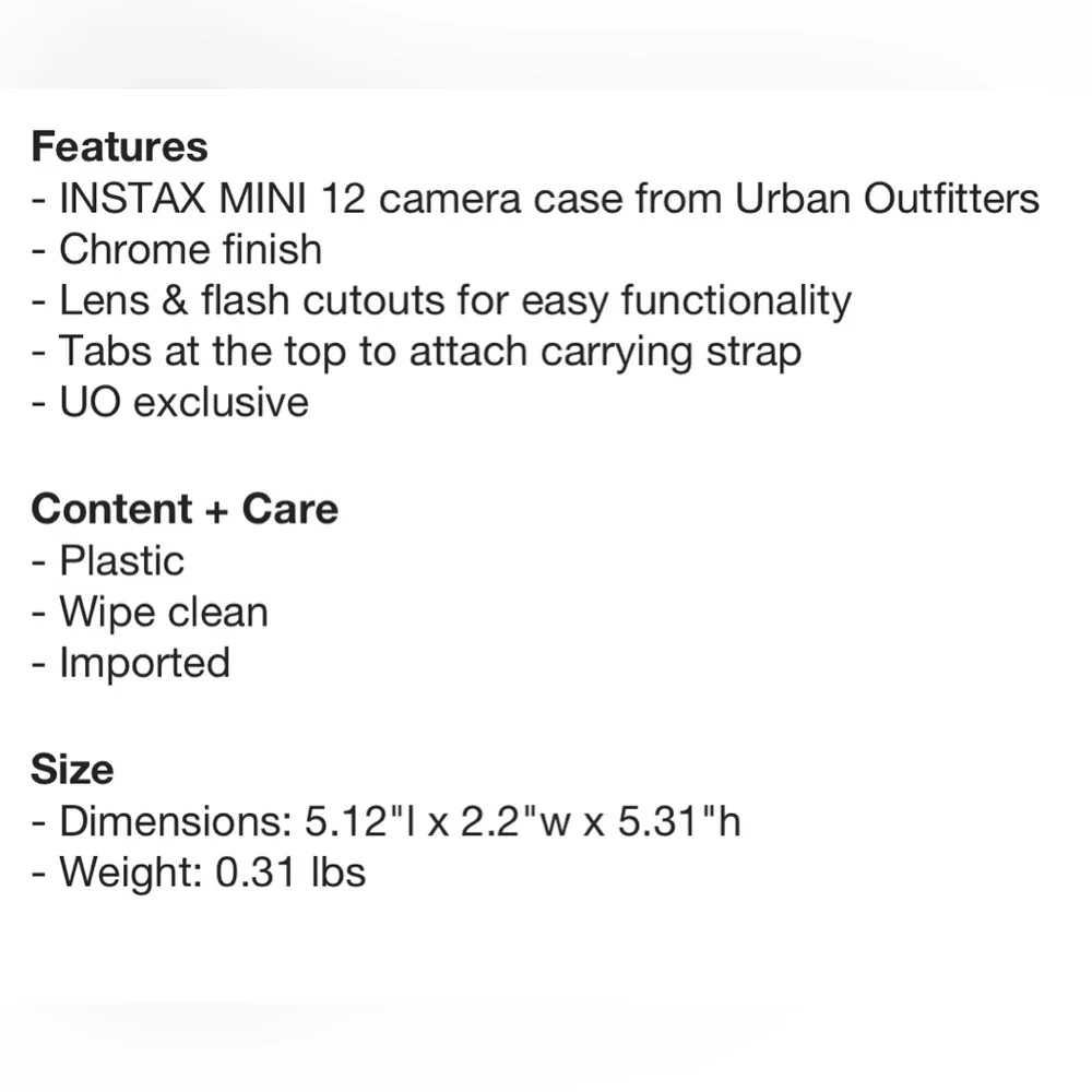 Instax Mini 12 Cover Case Silver NIB NWT